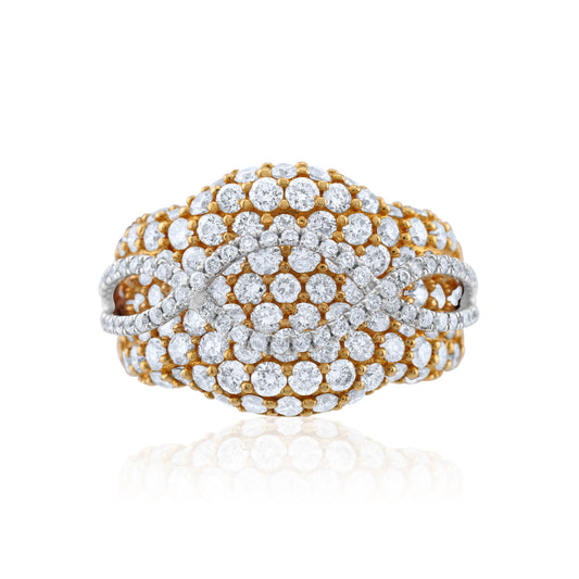 18K Two-Tone White Gold Diamond Cocktail Dome Ring ~ 3 ½ Ct