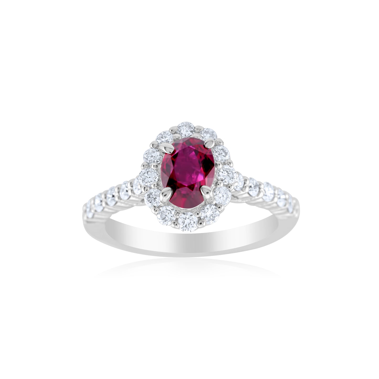 14K White Gold Diamond & Ruby Halo Right Hand Ring ~ 2 Ct