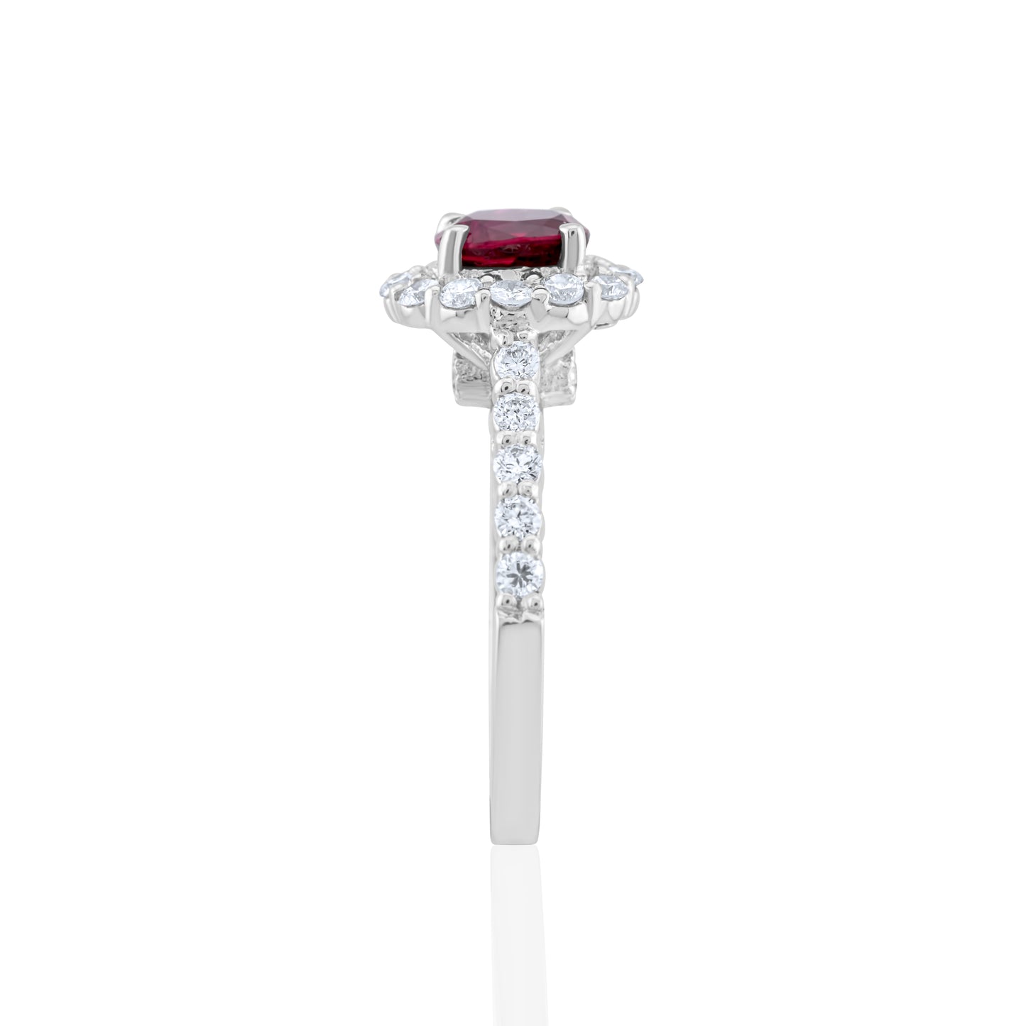 14K White Gold Diamond & Ruby Halo Right Hand Ring ~ 2 Ct