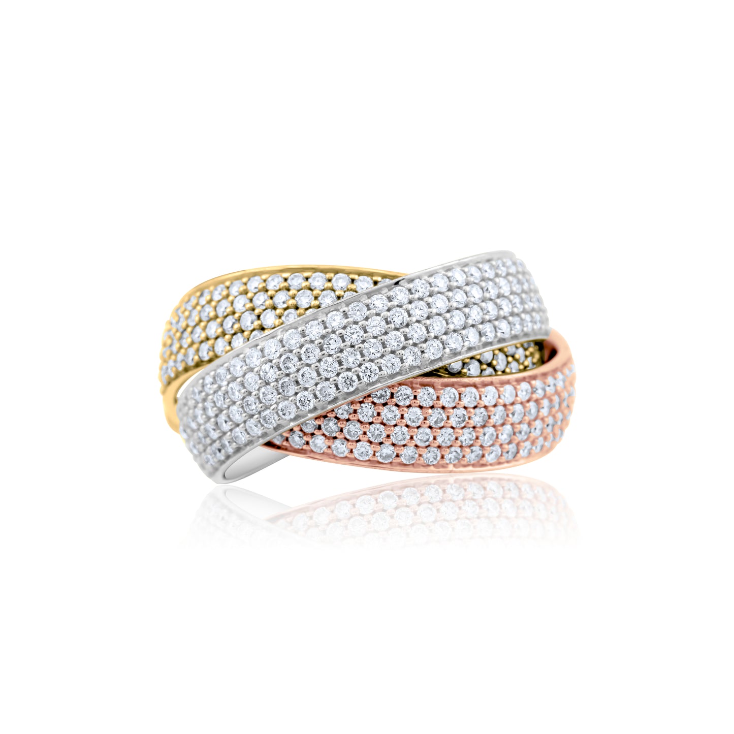 14K Three-Tone Gold Diamond Eternity Interlocked Bands 4 ½ Ct
