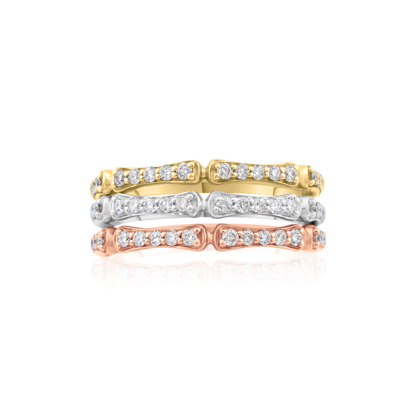 14K Three-Tone Gold Diamond Stackable Bands ~ 1 Ct