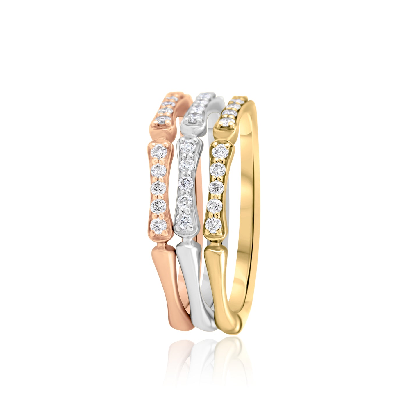 14K Three-Tone Gold Diamond Stackable Bands ~ 1 Ct