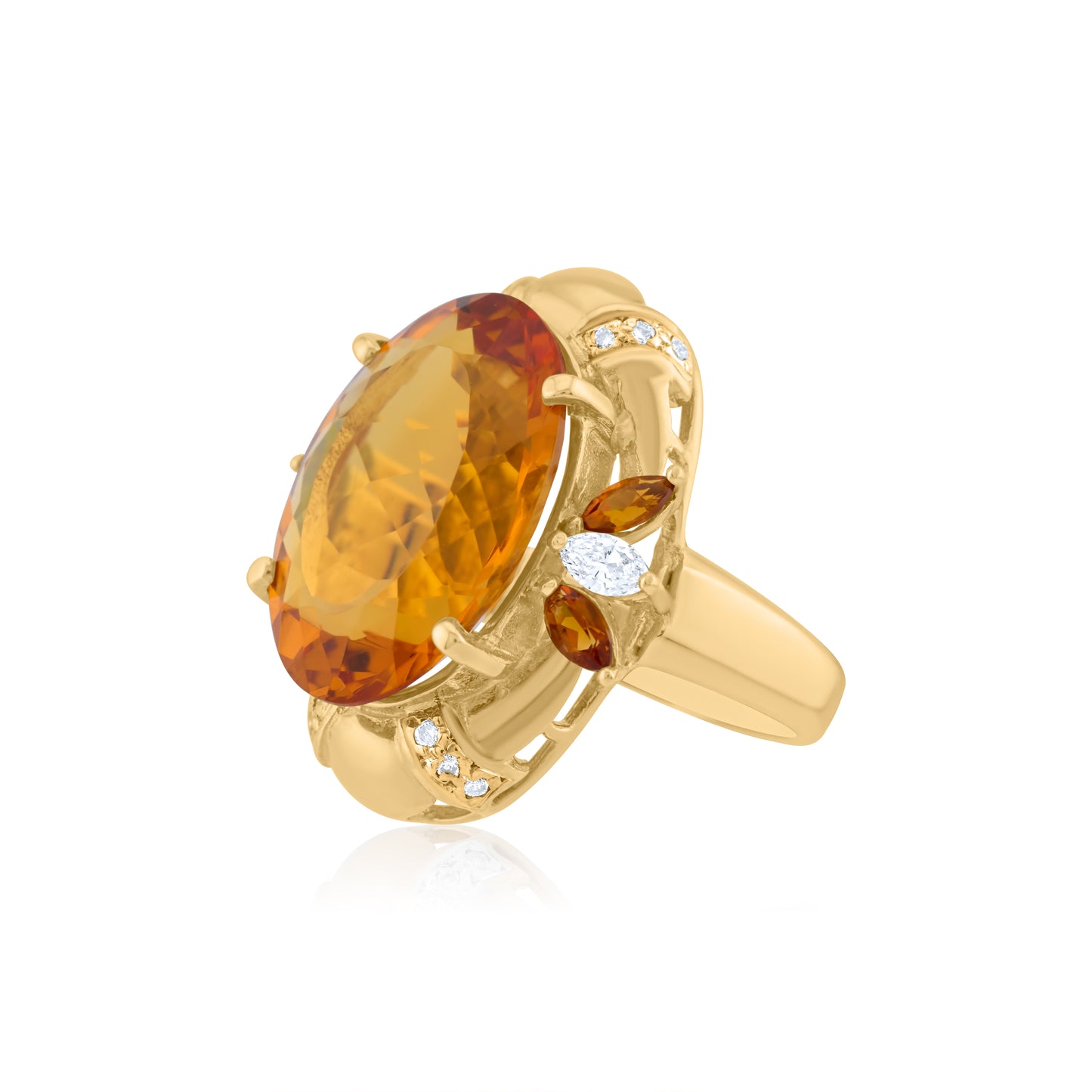 14K Yellow Gold Diamond & Citrine Vintage Statement Ring 15 Ct