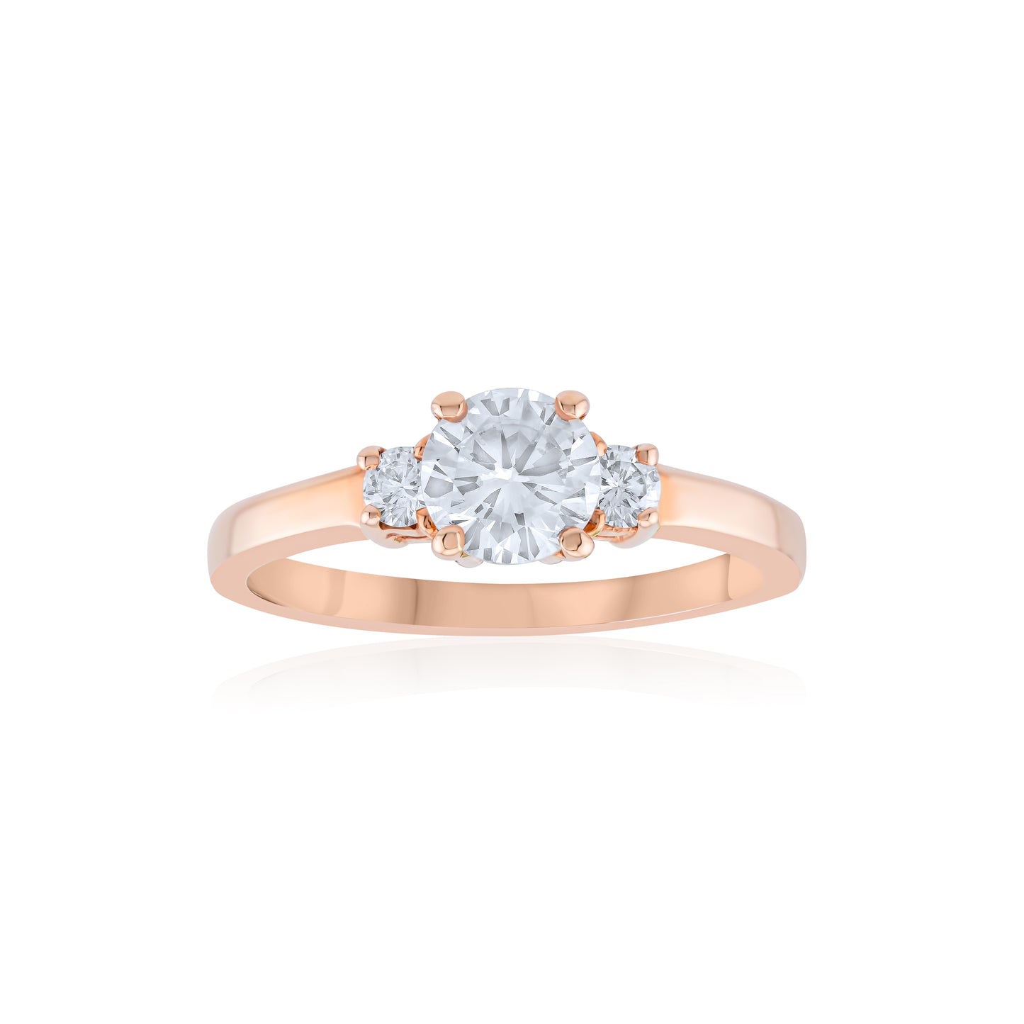 14K Rose Gold Three-Stone Diamond Engagement Ring 1 Ct