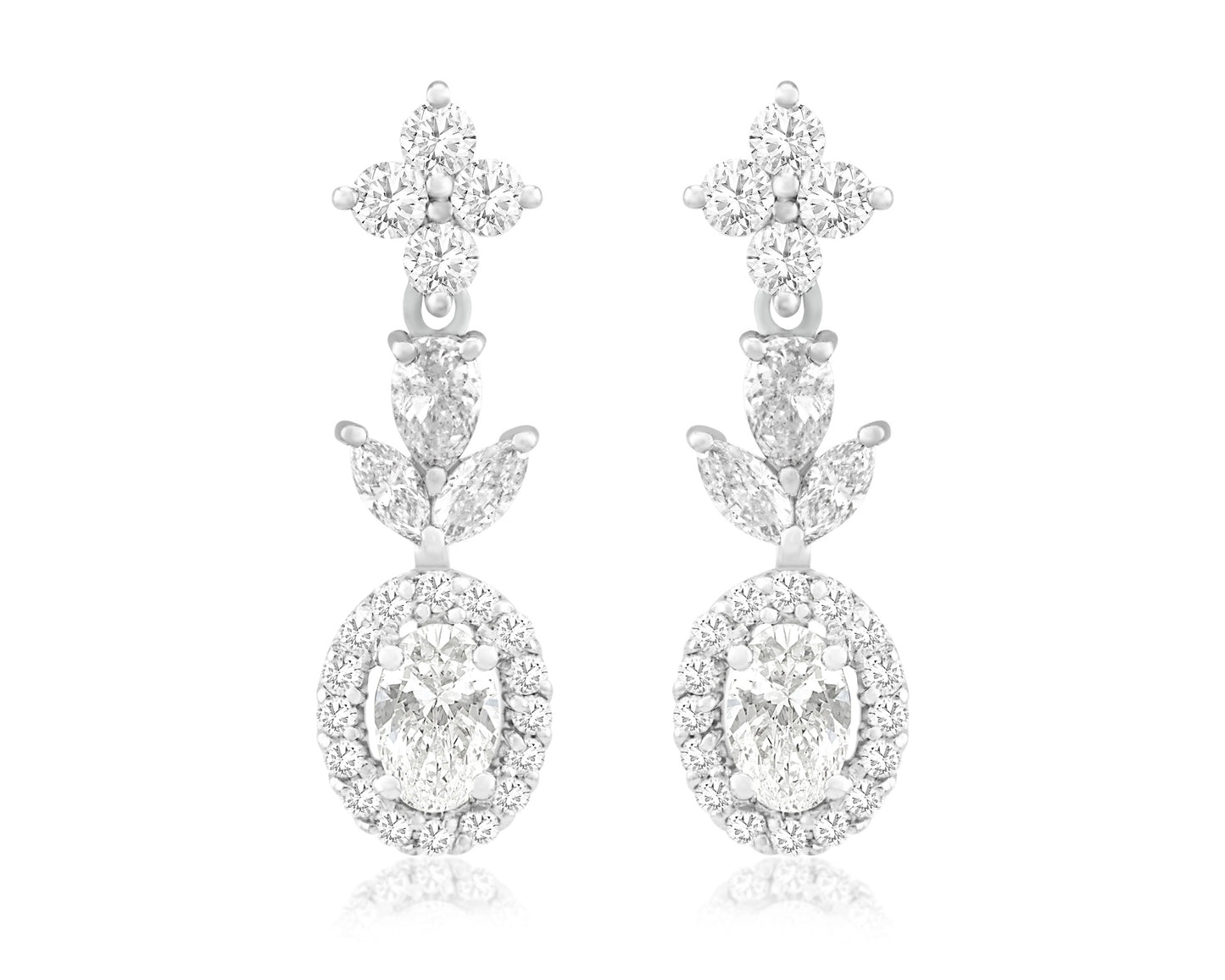 14K White Gold Diamond Earrings 2.01 Ct