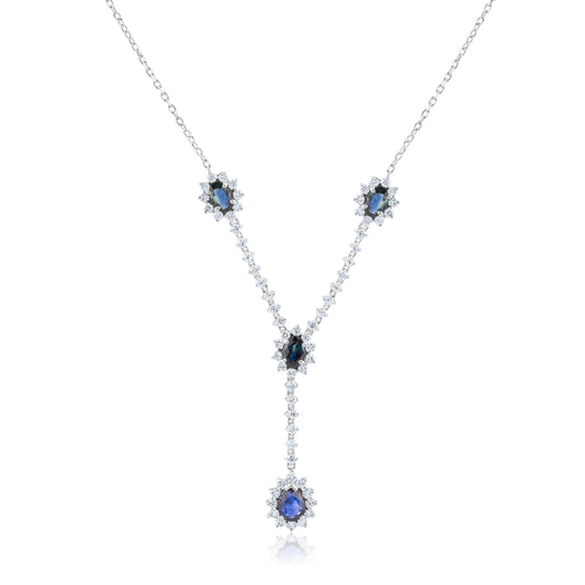 14K White Gold Diamond & Sapphire Necklace 4 1/10 Ct