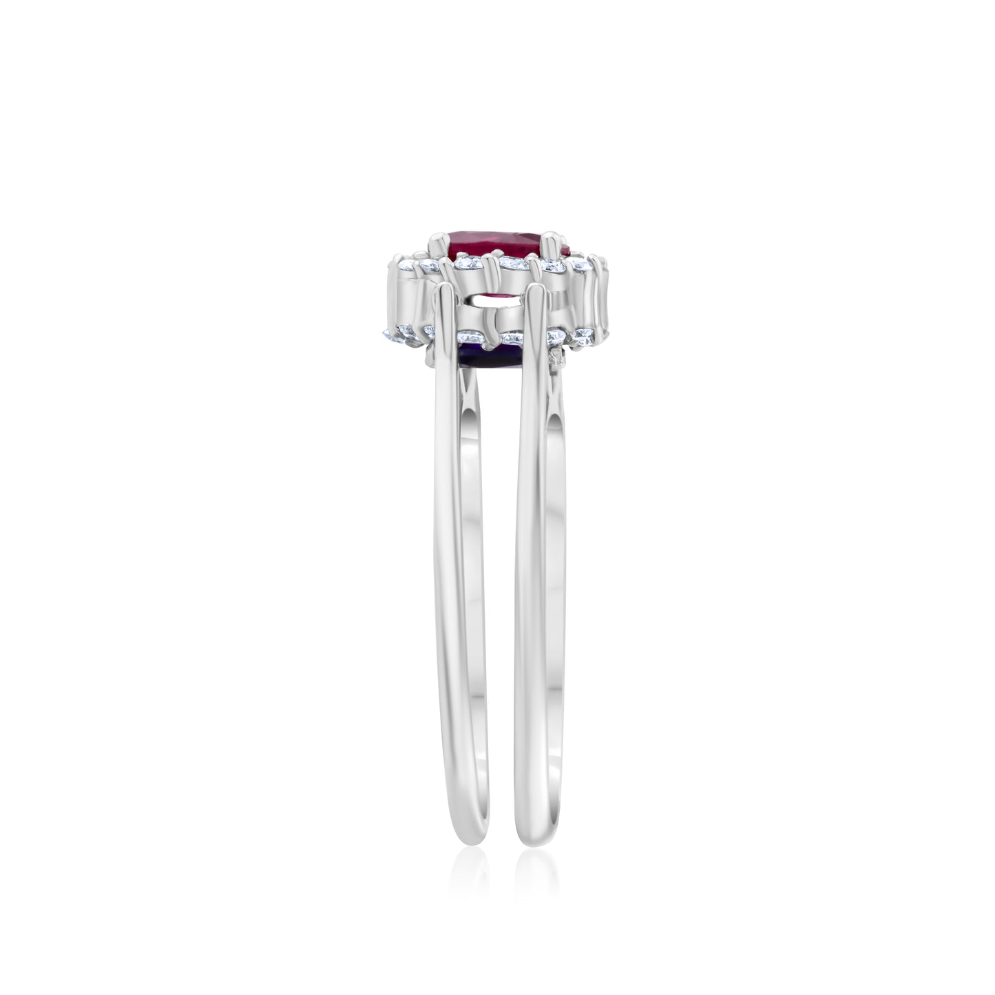 14K White Gold Diamond, Ruby & Sapphire Reversible Ring 1 2/3 Ct