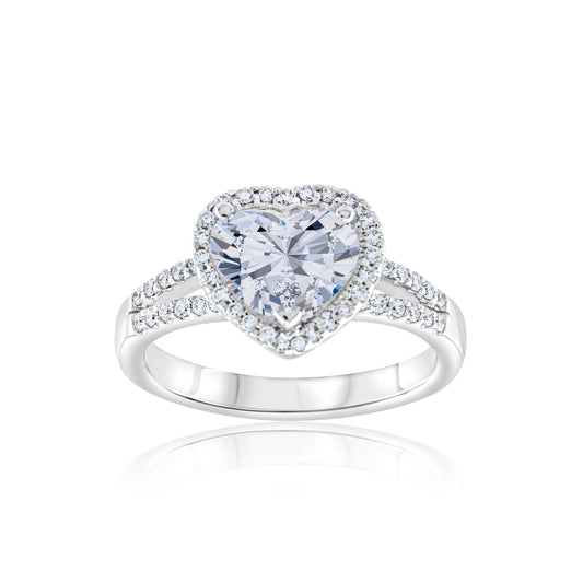 18K White Gold Diamond Halo Heart-Shaped Engagement Ring 2 1/3 Ct
