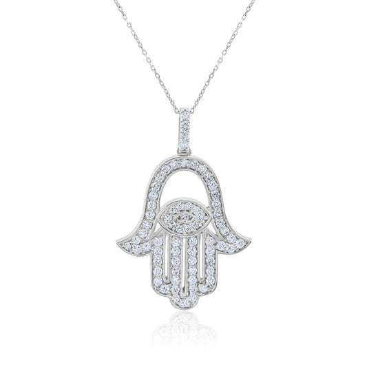 14K White Gold Diamond Hamsa Pendant ~ 1 Ct