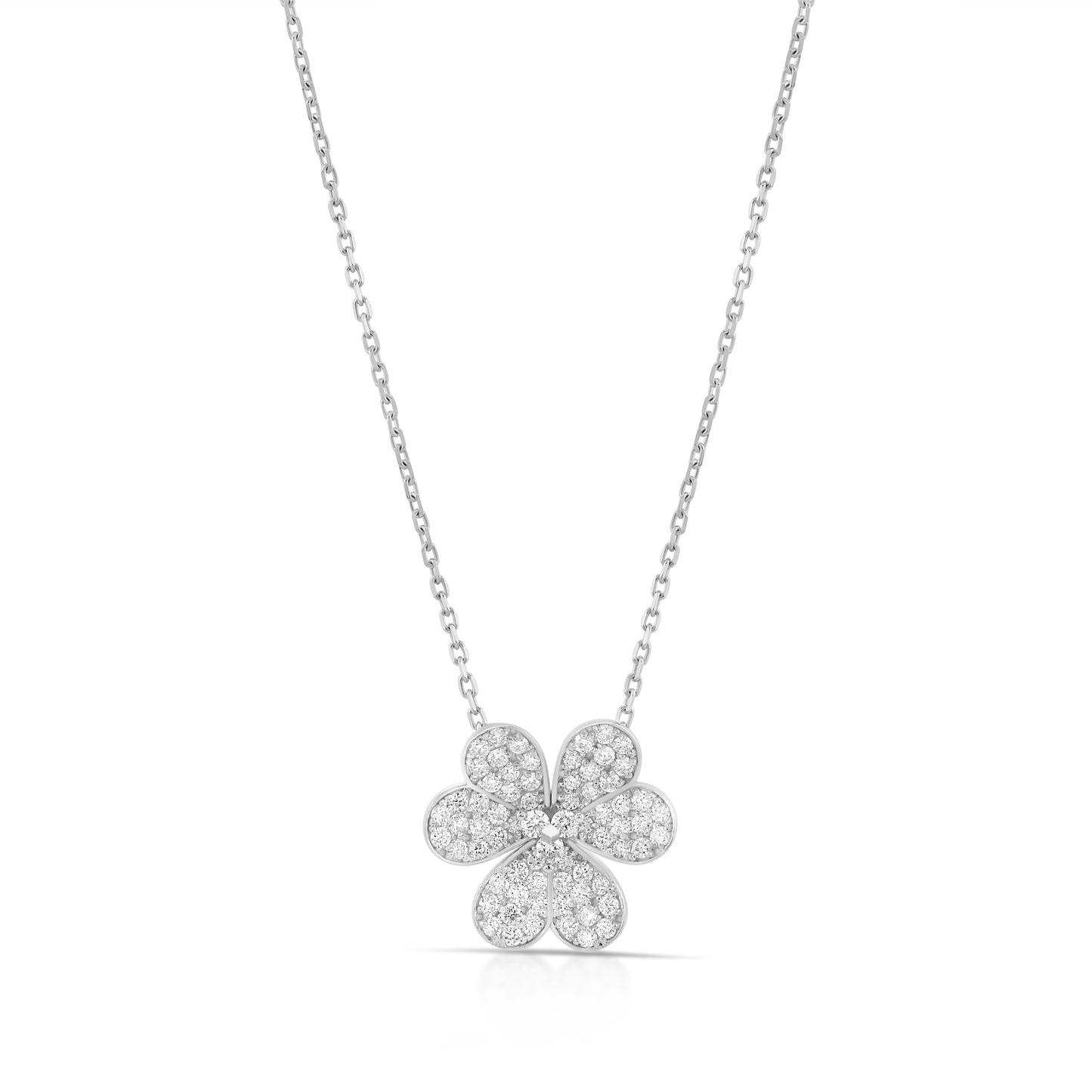 14K White Gold Diamond Clover Leaf Necklace ~ 1 Ct