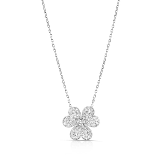 14K White Gold Diamond Clover Leaf Necklace ~ 1 Ct