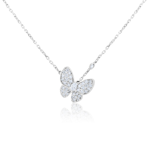 14K White Gold Diamond Butterfly Necklace ¾ Ct