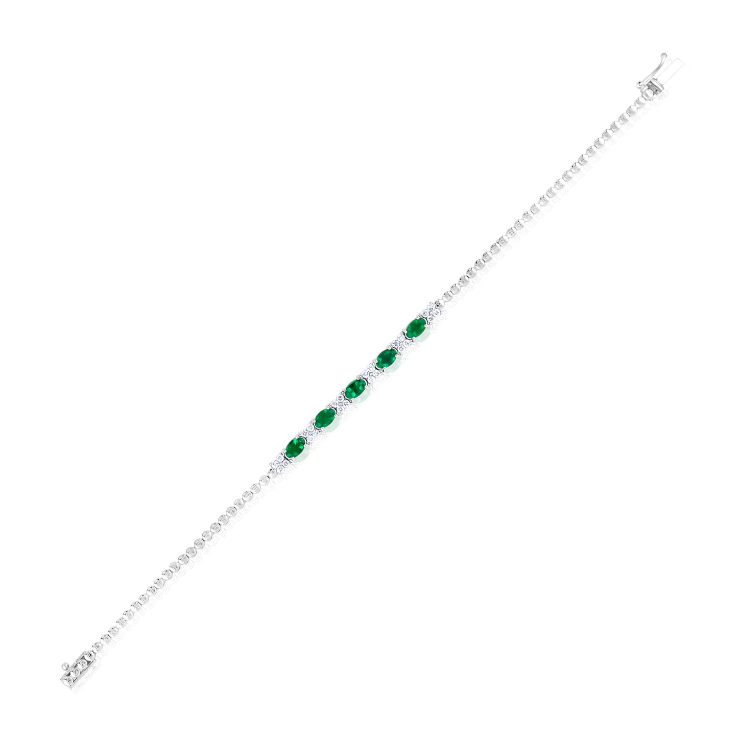 14K White Gold Diamond & Emerald Tennis Bracelet ~ 2 Ct
