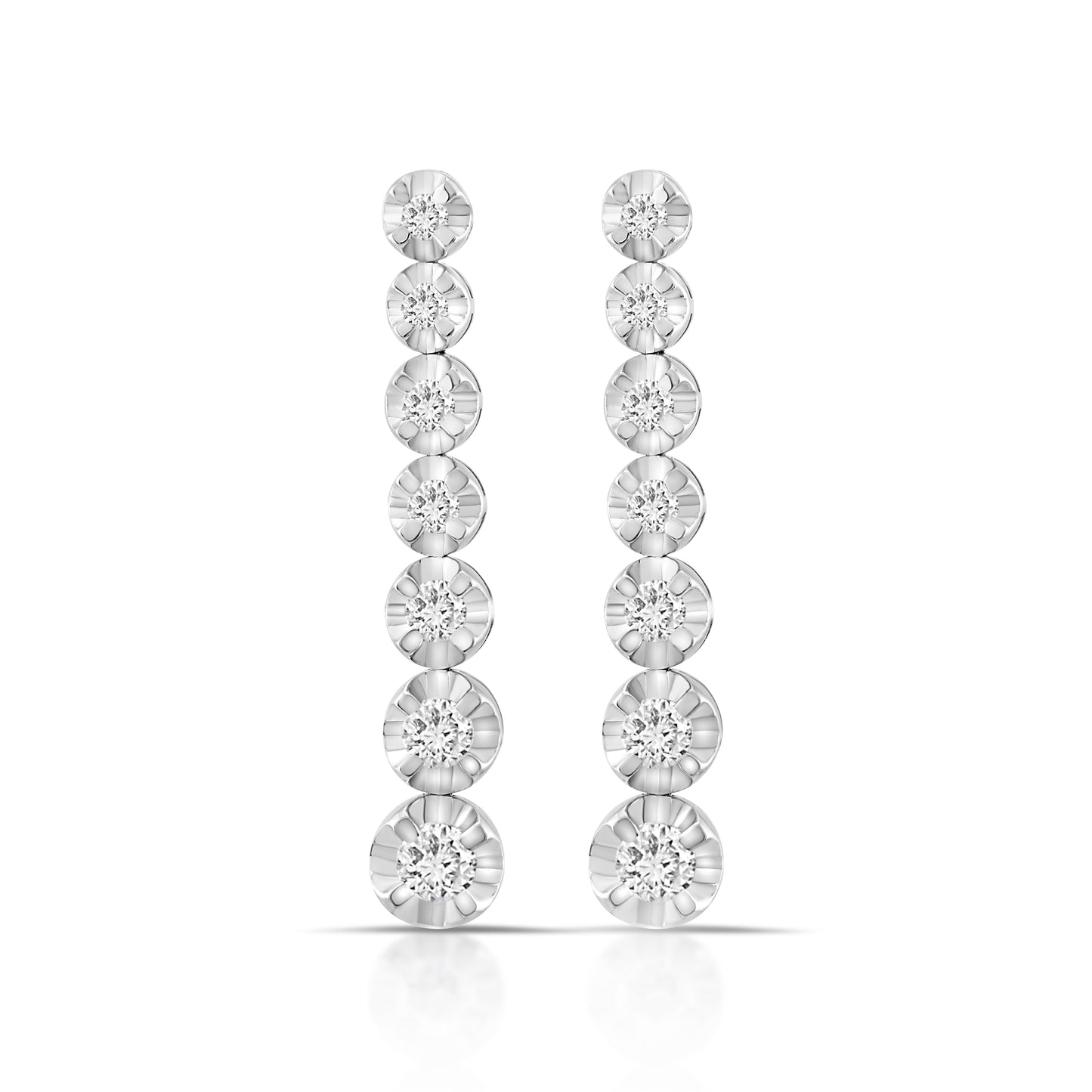 14K White Gold Diamond Journey Earrings ~ 1 ½ Ct