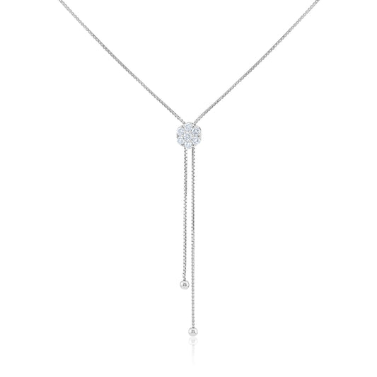 14K White Gold Diamond Slider Cluster Necklace 1.09 Ct