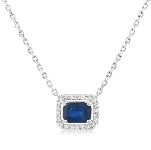 14K White Gold Diamond and Sapphire East-West Necklace 1.31 Ct