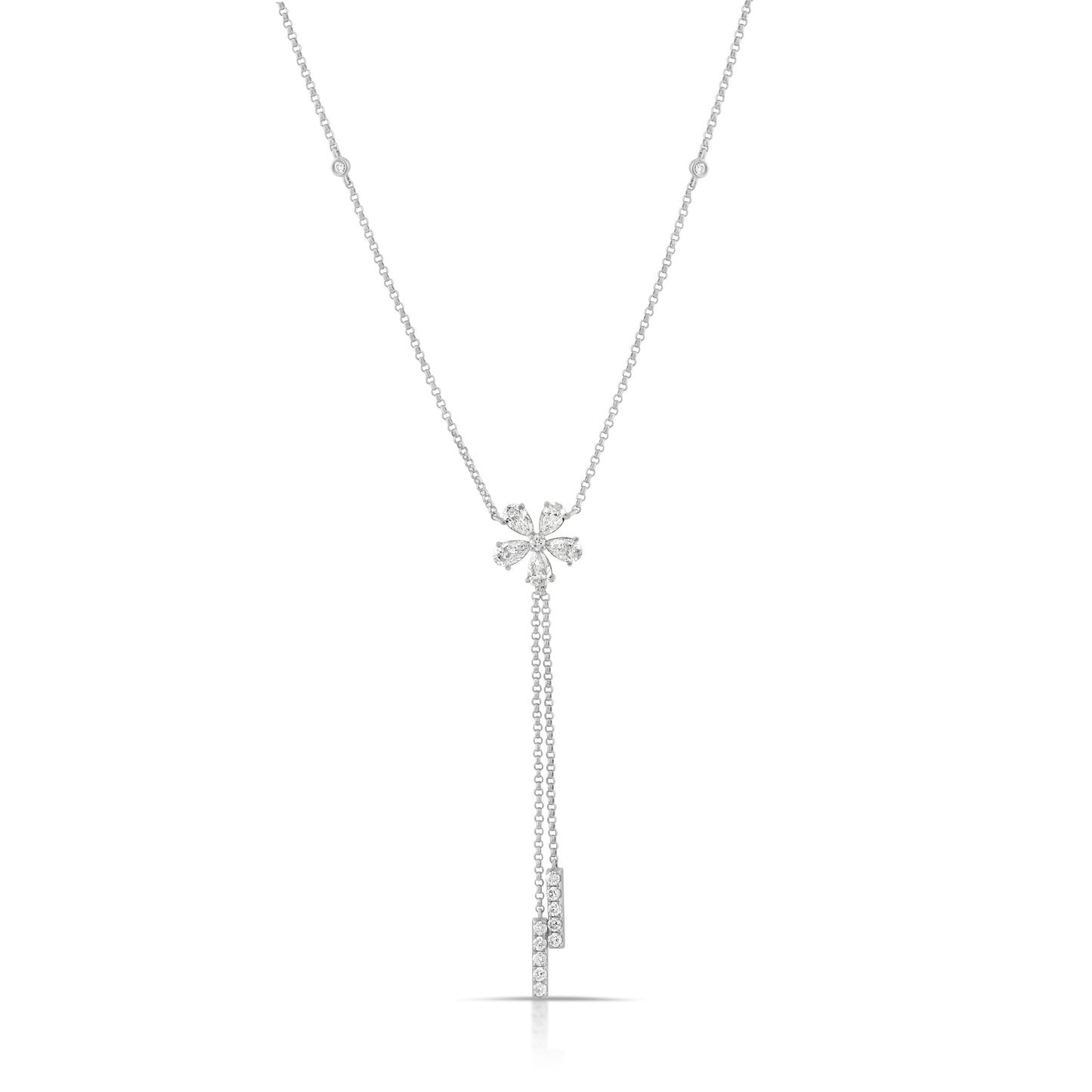 14K White Gold Diamond Flower Lariat Necklace ~ 1 Ct