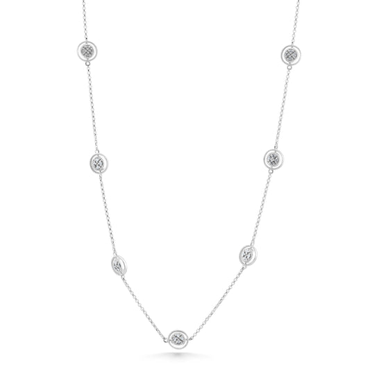 14K White Gold Diamond Station Necklace ¾ Ct