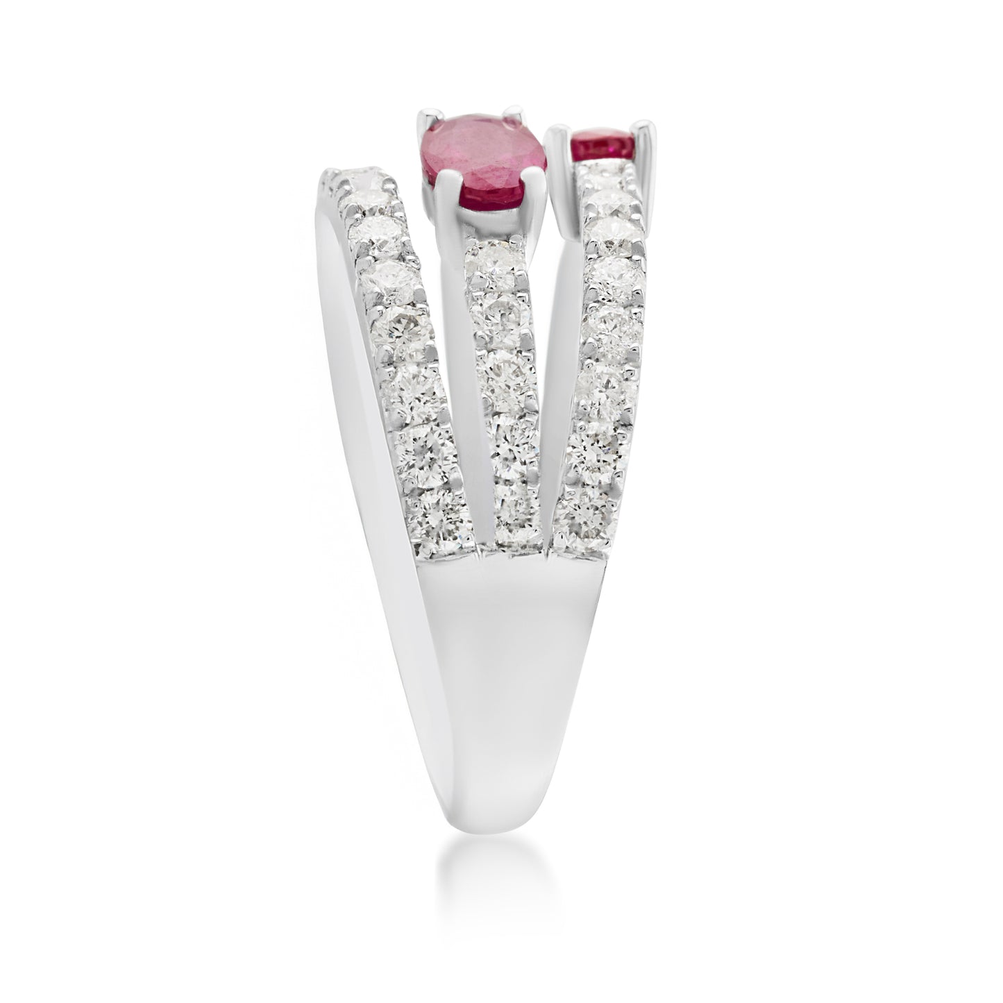 14K White Gold Ruby & Diamond Right Hand Ring 3.50 Ct