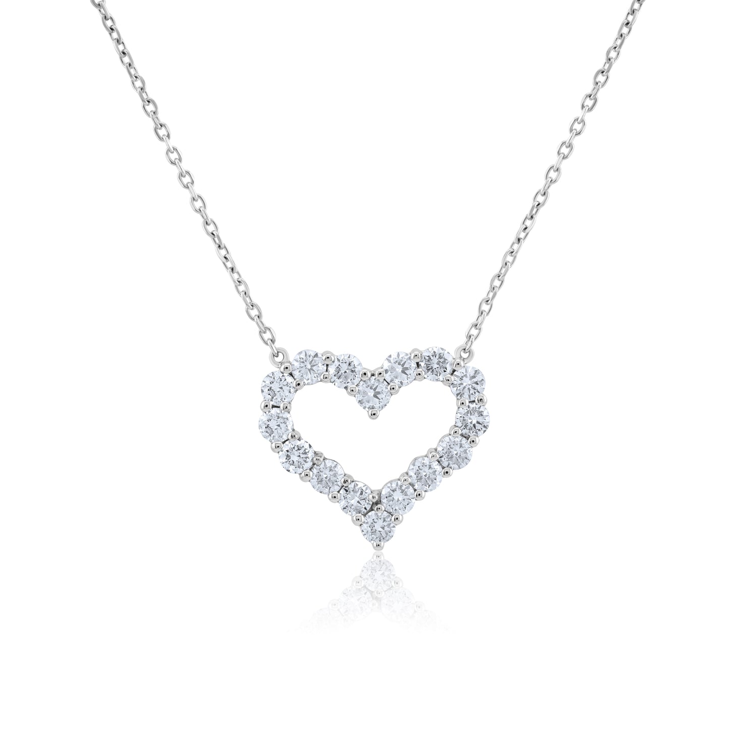 14K White Gold Diamond Heart Necklace - 2 Ct