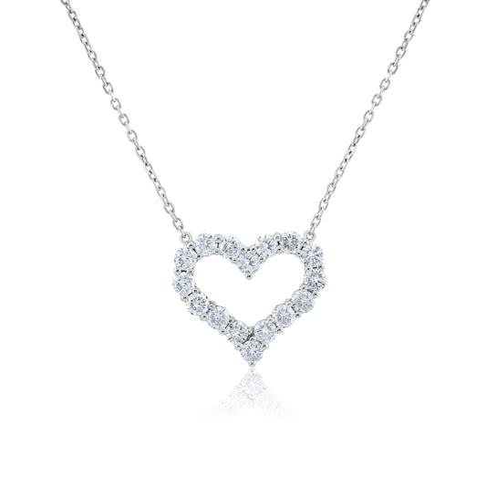 14K White Gold Diamond Heart Necklace 2 Ct