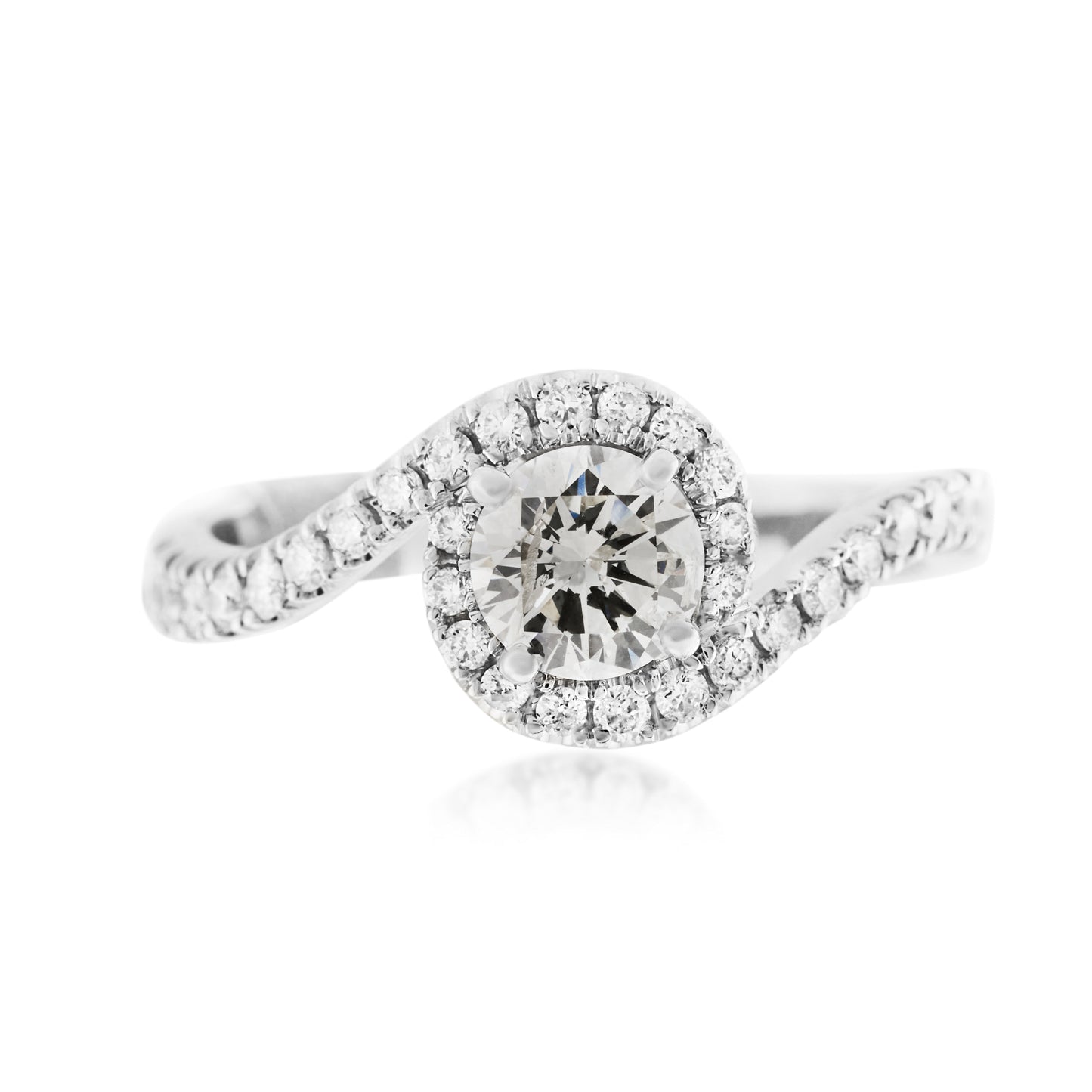 14K White Gold Diamonds Swirl Engagement Ring 1 1/3 Ct
