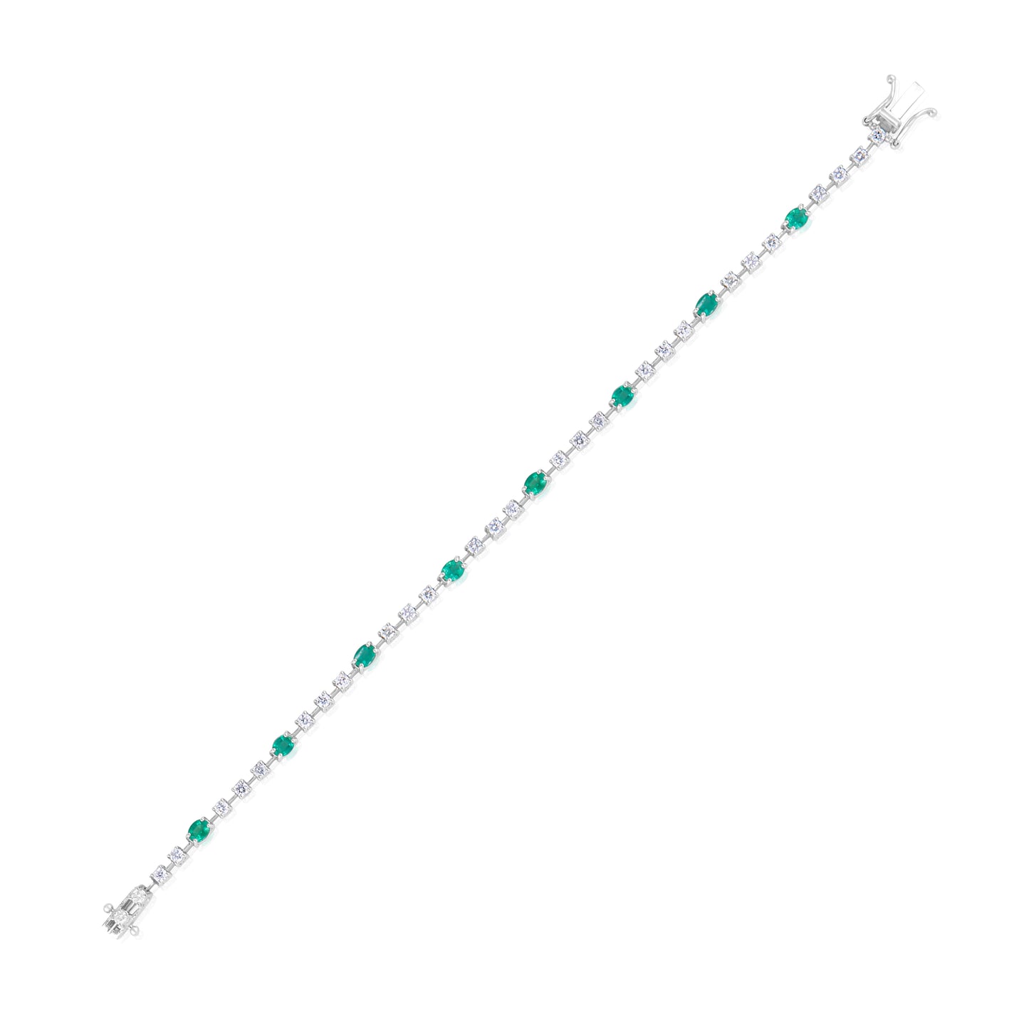 14K White Gold Diamond & Emerald Tennis Bracelet ~ 2 ½ Ct