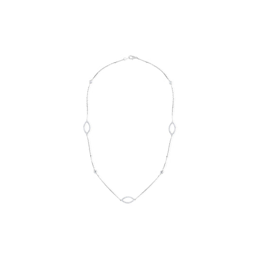 14K White Gold Diamond Marquise Link Station Necklace ~ ¾ Ct