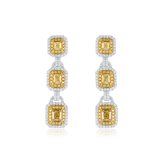 18K White Gold Two-Tone Diamond Halo Drop Earrings 4.10 Ct
