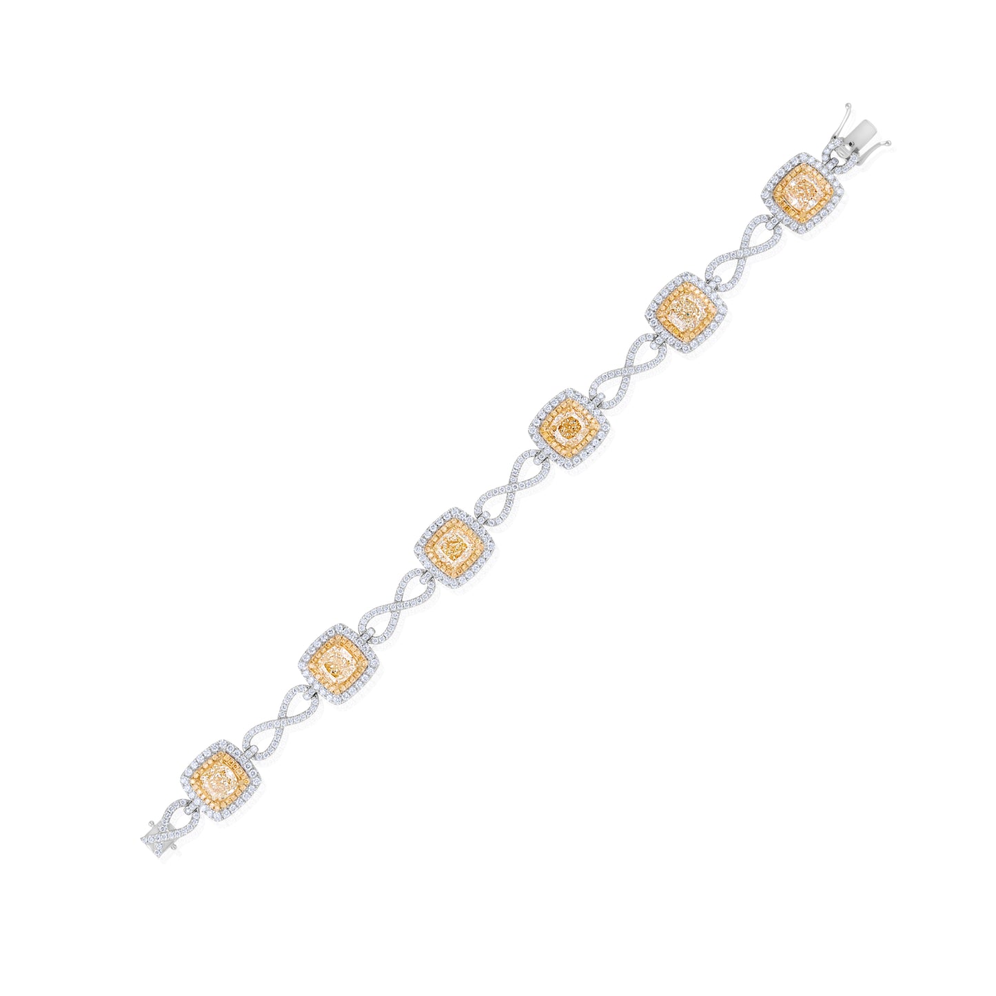 18K White Gold Two-Tone Halo Diamond Link Bracelet ~ 10 Ct