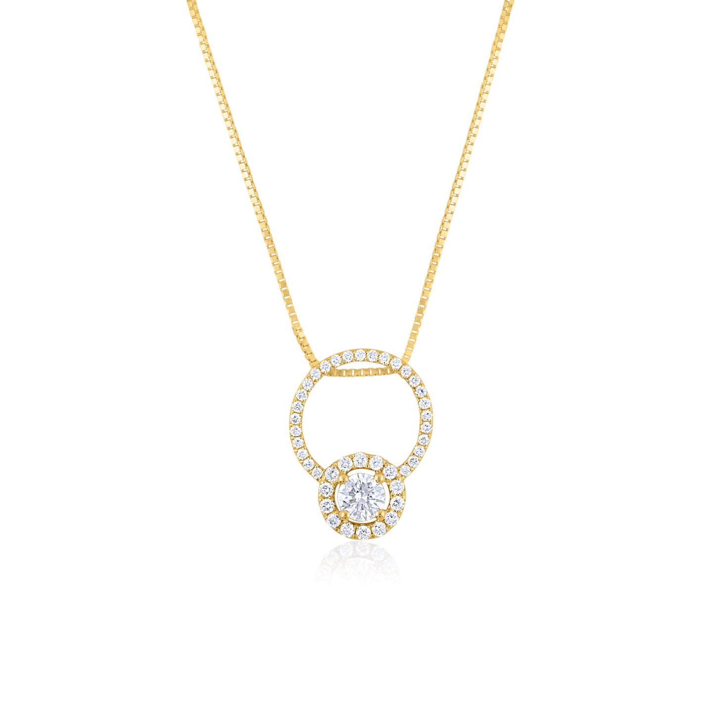 14K Yellow Gold Double Halo Diamond Pendant ~ 1 Ct