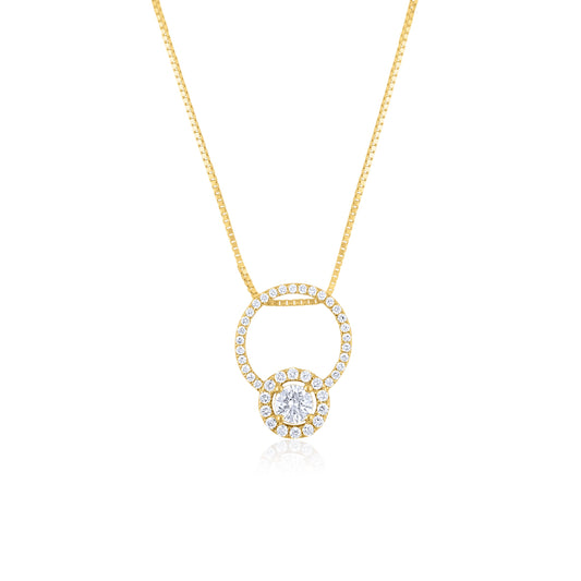 14K Yellow Gold Double Halo Diamond Pendant ~ 1 Ct