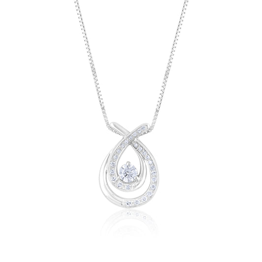 14K White Gold Bypass Diamond Pendant ~ ¾ Ct
