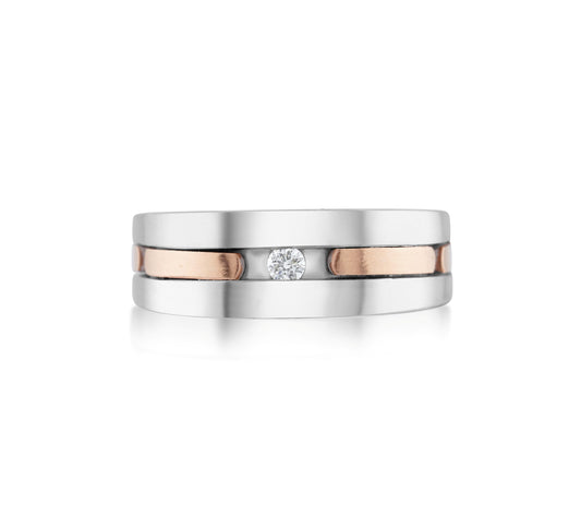 14K Two-Tone Gold Single Diamond Men’s Band ~ ¼ Ct