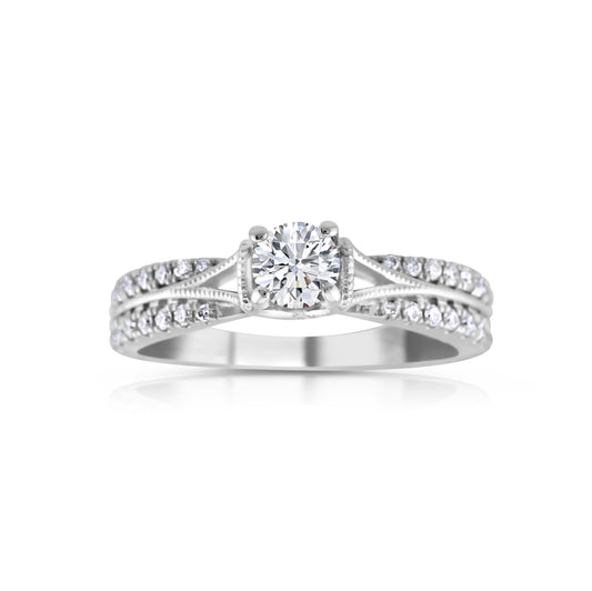 14K White Gold Diamond & Hidden Sapphire Engagement Ring ~ 1 Ct