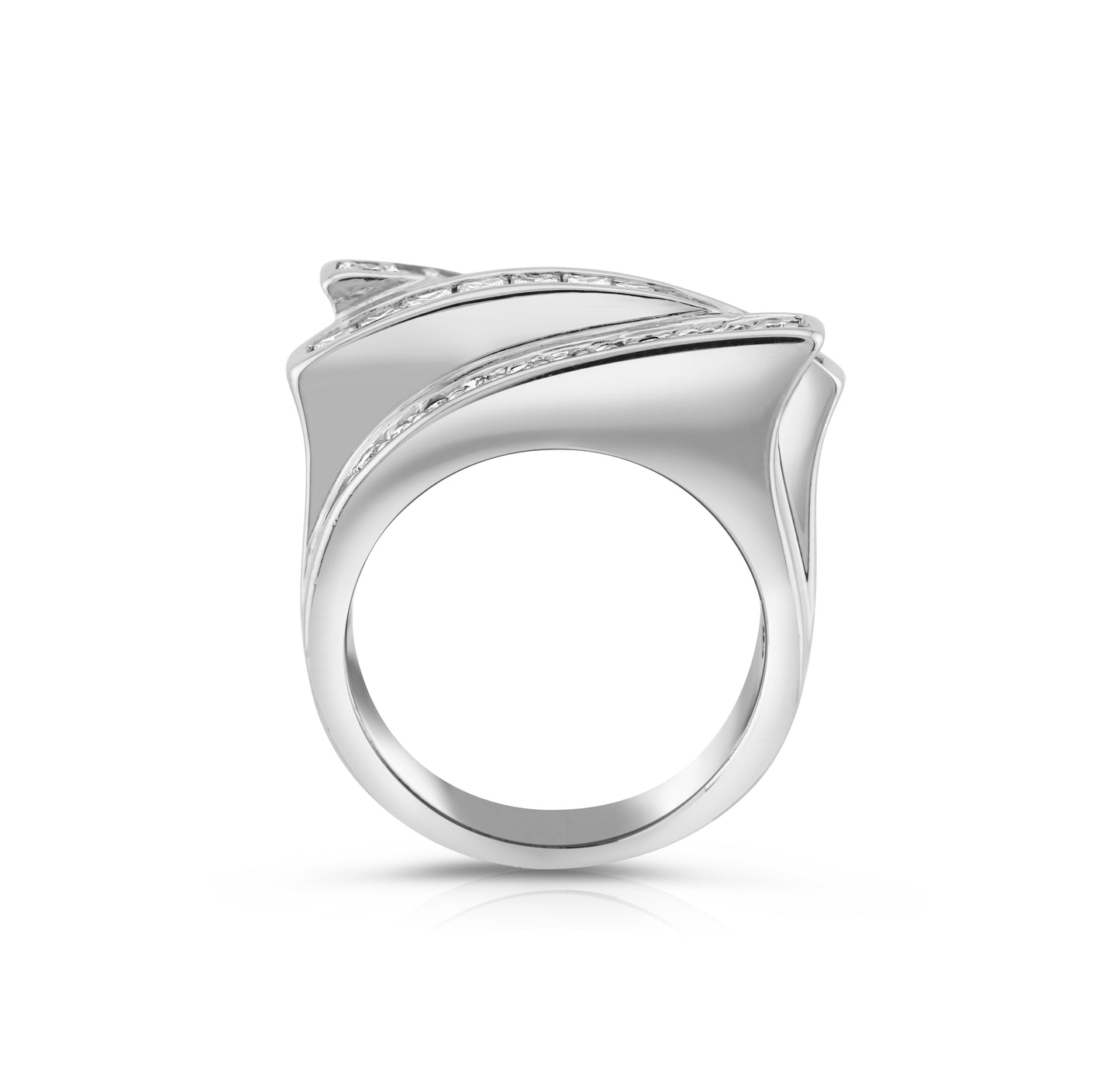 14K White Gold Diamond Three-Row Ring ~ 1 Ct
