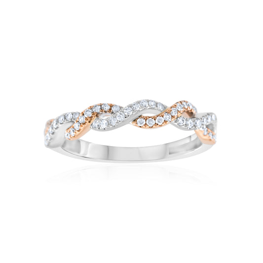 14K Two-Tone Gold Diamond Intertwined Stackable Band ~ ¾ Ct