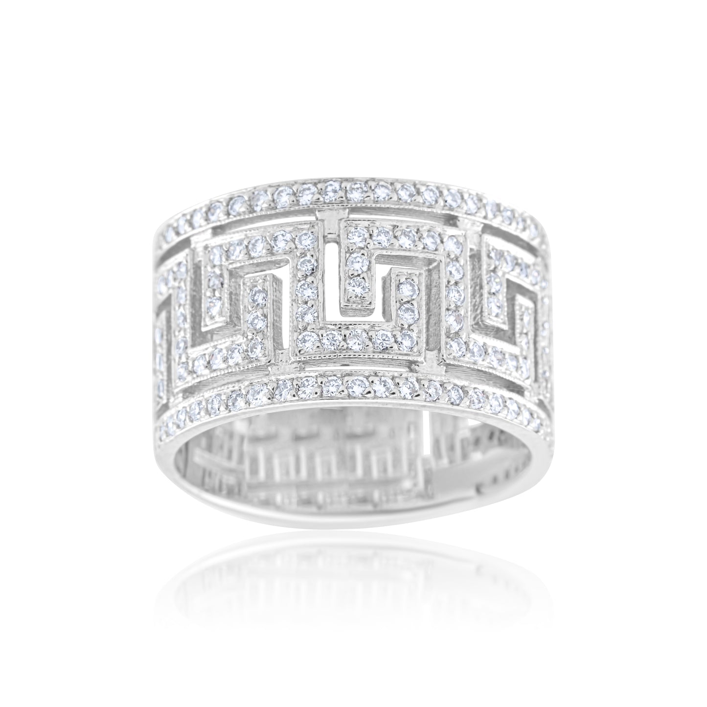 14K White Gold Diamond Greek Key Wide Eternity Band ~ 1.20 Ct