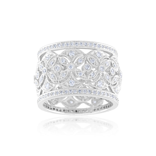 18K White Gold Diamond Eternity Fashion Wide Band ~ 2 ½ Ct