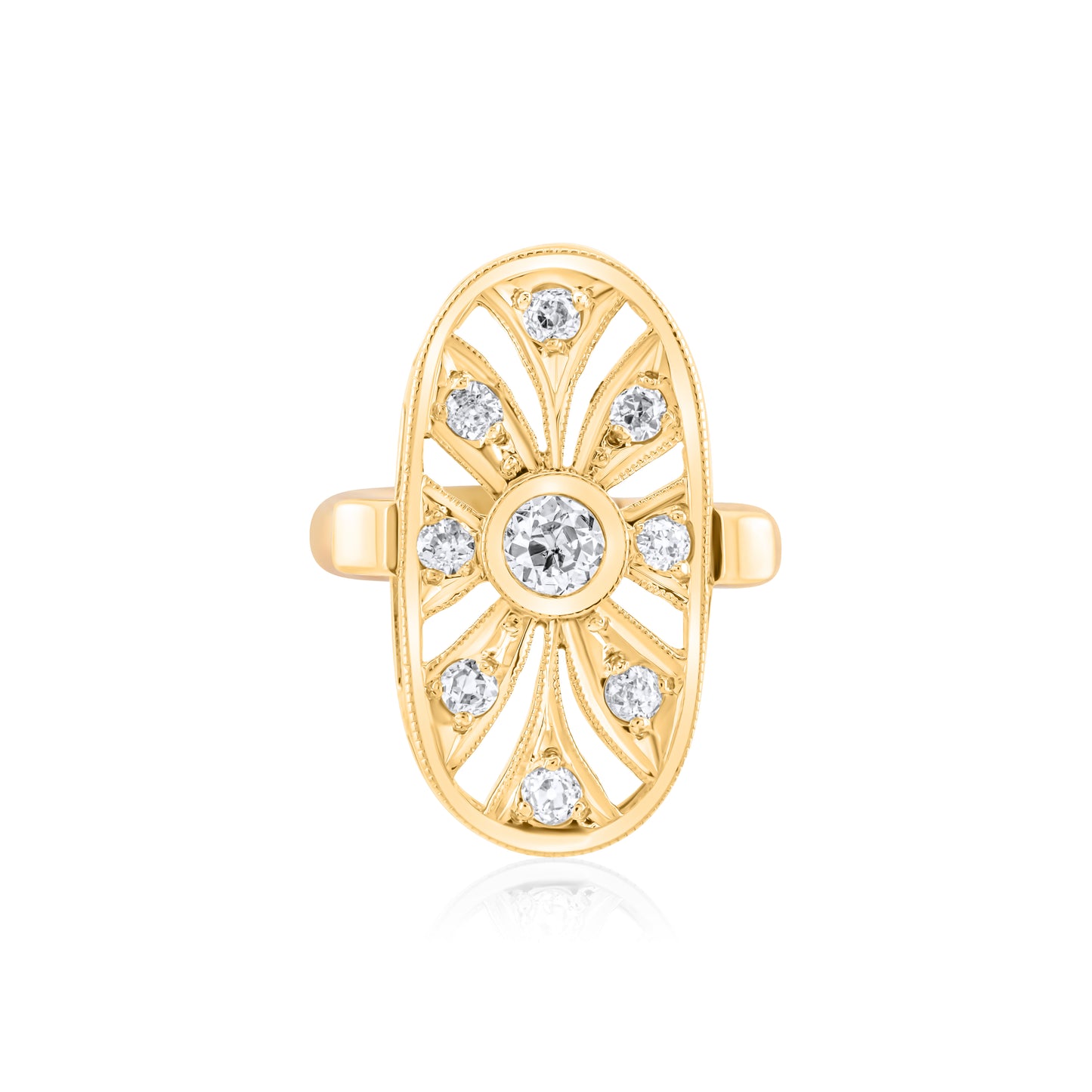 14K Yellow Gold Vintage Medallion Diamond Ring ¾ Ct