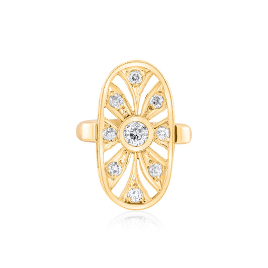 14K Yellow Gold Vintage Medallion Diamond Ring ¾ Ct