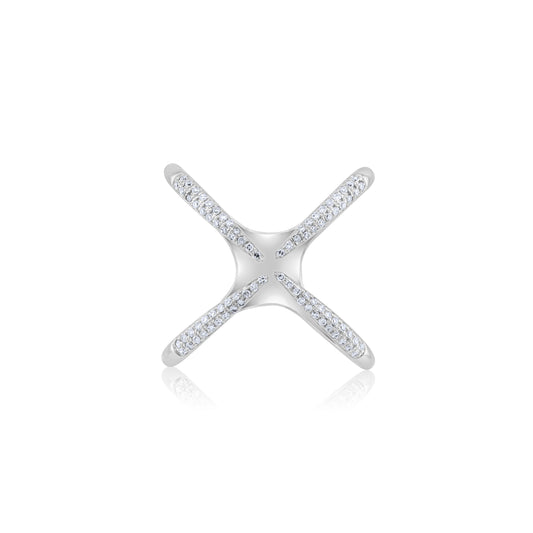 14K White Gold Diamond Open Crossover Ring ~ ½ Ct