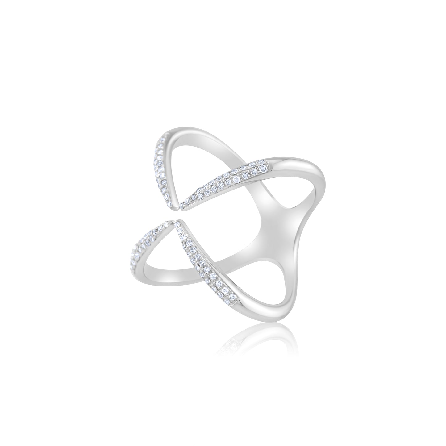 14K White Gold Diamond Open Crossover Ring ~ ½ Ct