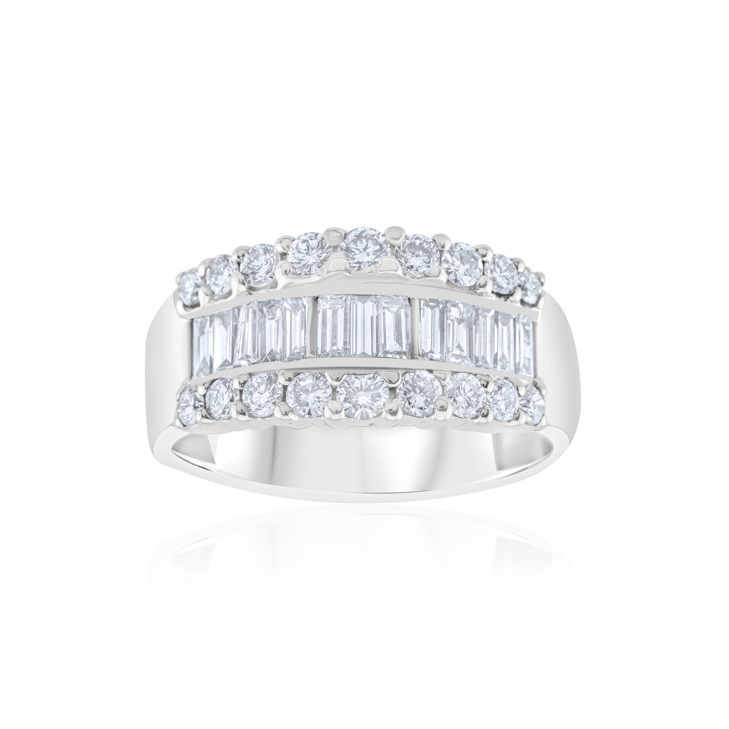 14K White Gold Diamond Three-Row Band ~ 2 Ct