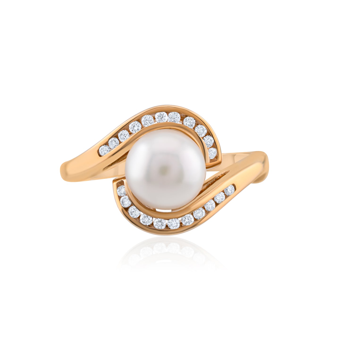 14K Yellow Gold Pearl & Diamond Bypass Ring