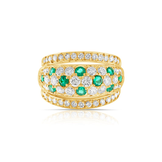 18K Yellow Gold Diamond & Emerald Right Hand Ring ~ 3 Ct