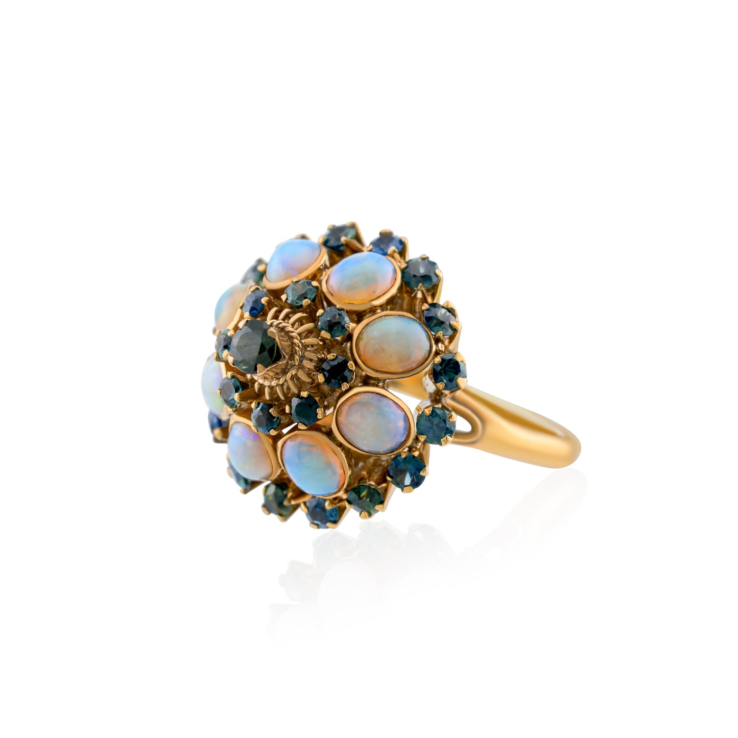 18K Yellow Vintage Opal & Sapphire Floral Cluster Ring ~ 5 ½ Ct