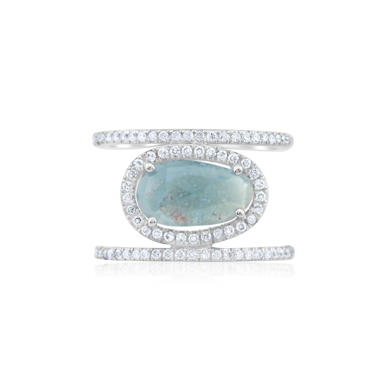 14K White Gold Diamond Halo Aquamarine Cocktail Ring ~ 3 Ct