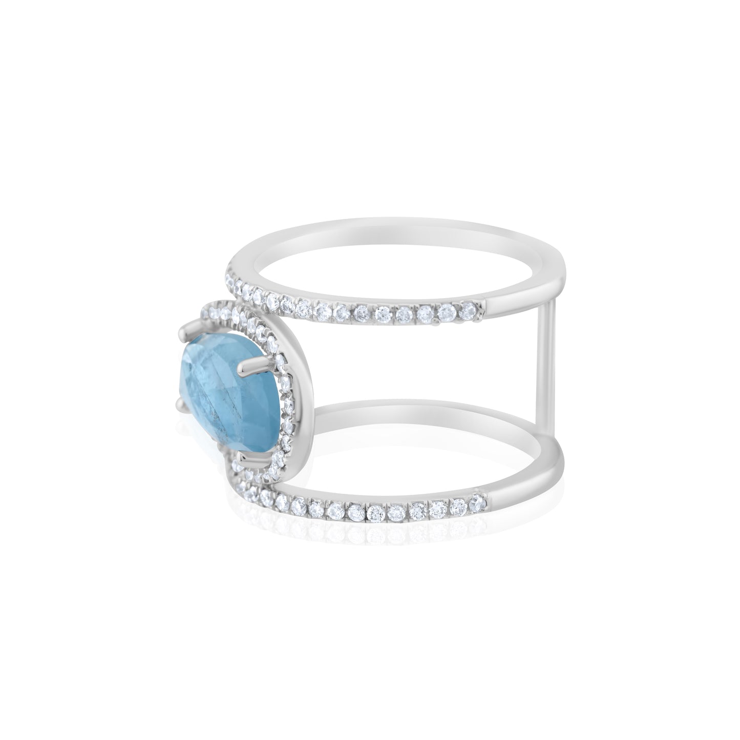 14K White Gold Diamond Halo Aquamarine Cocktail Ring ~ 3 Ct