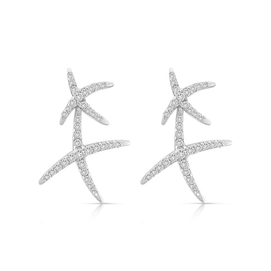 18K White Gold Diamond Starfish Drop Earrings ~ 1 ½ Ct